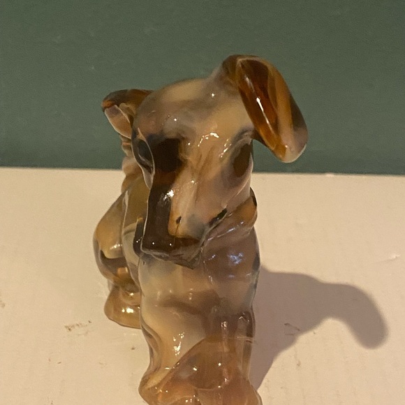Heisey Imperial Ohio? Carmel Parlour Pup Terrier Tail Up Bow Slag Glass Dog - Picture 3 of 8